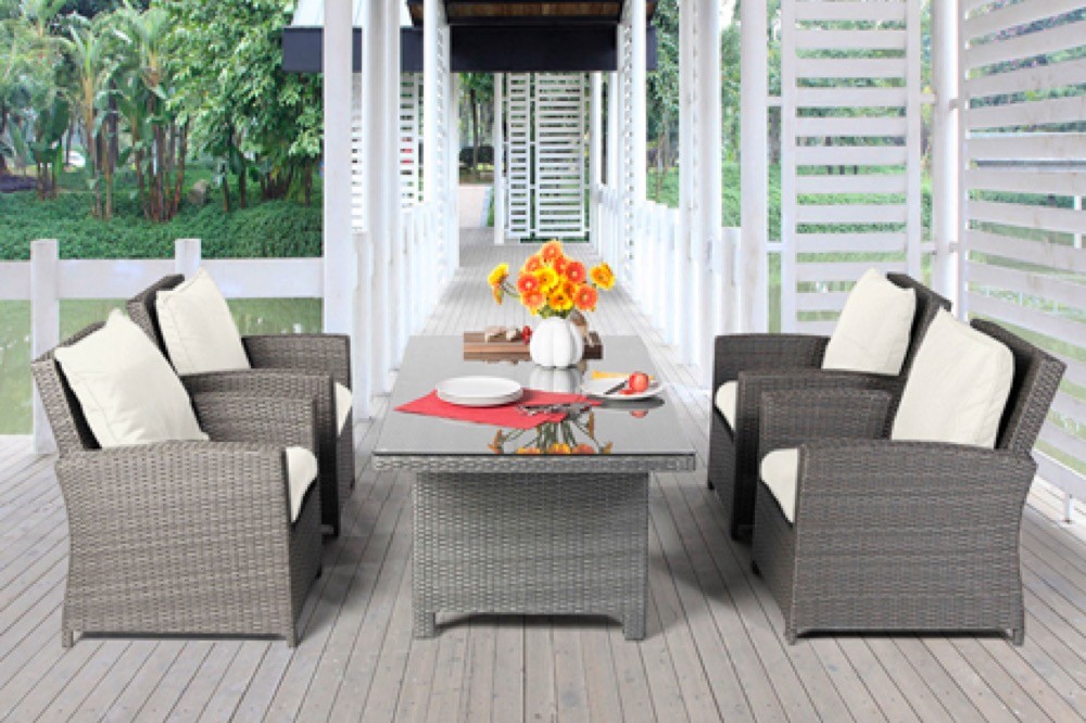 Barney Rattan Gartentisch Lounge Stoffbezug beige