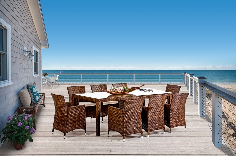 Esstisch Rattan Tisch Set - mixbraun 220cm Jamaika