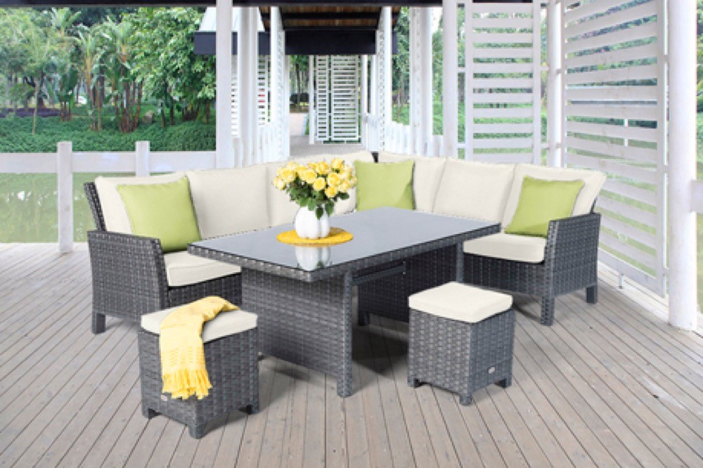 Gartenmöbel Betty Rattan Lounge Dining Stoffbezug beige
