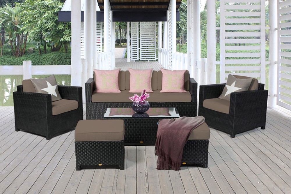 Gartenmöbel Lounge Rimini Luxus schwarz Stoffbezug sandbraun