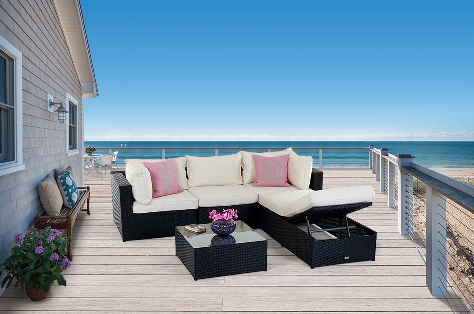 gartenmoebel potter schwarz rattan sitzpolsterbezug beige