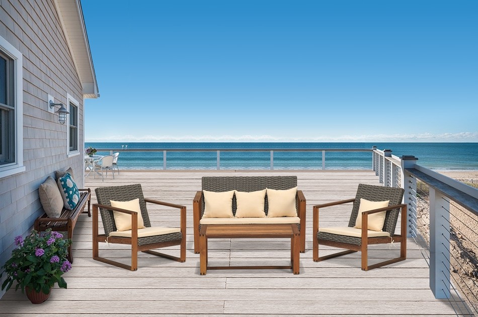 Holz Lounge mit Rattan grau Gartenmöbel Avatar