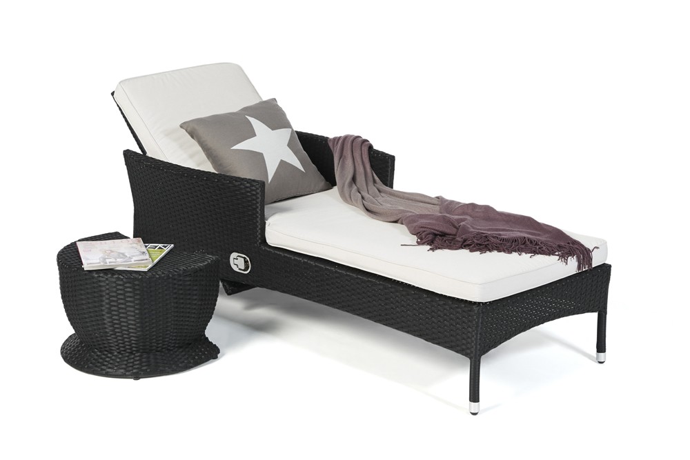 Möbel Gartenmöbel Rattanhocker schwarz