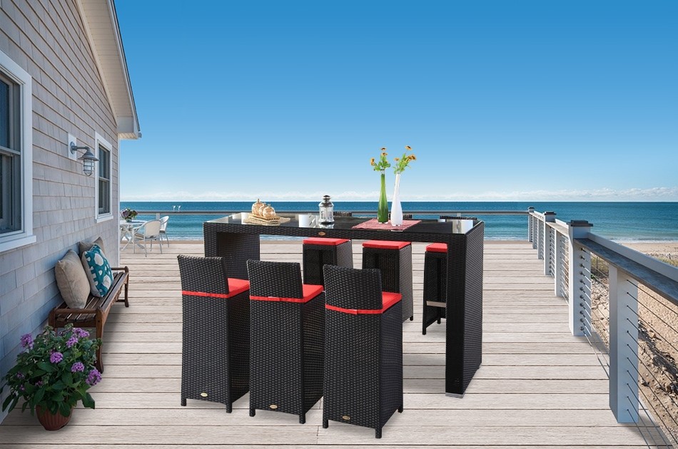 Möbel Rattan Bar Set Sylt schwarz