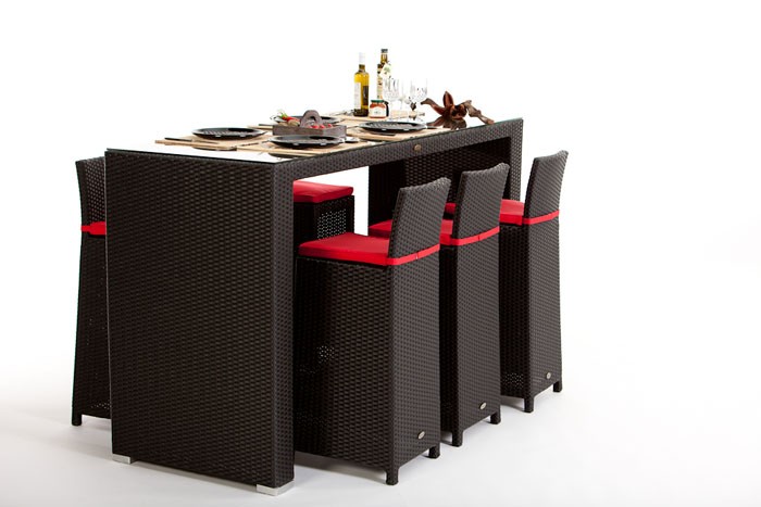 Rattan Bar Barset VIP Bar Hocker braun mit Rückenlehne