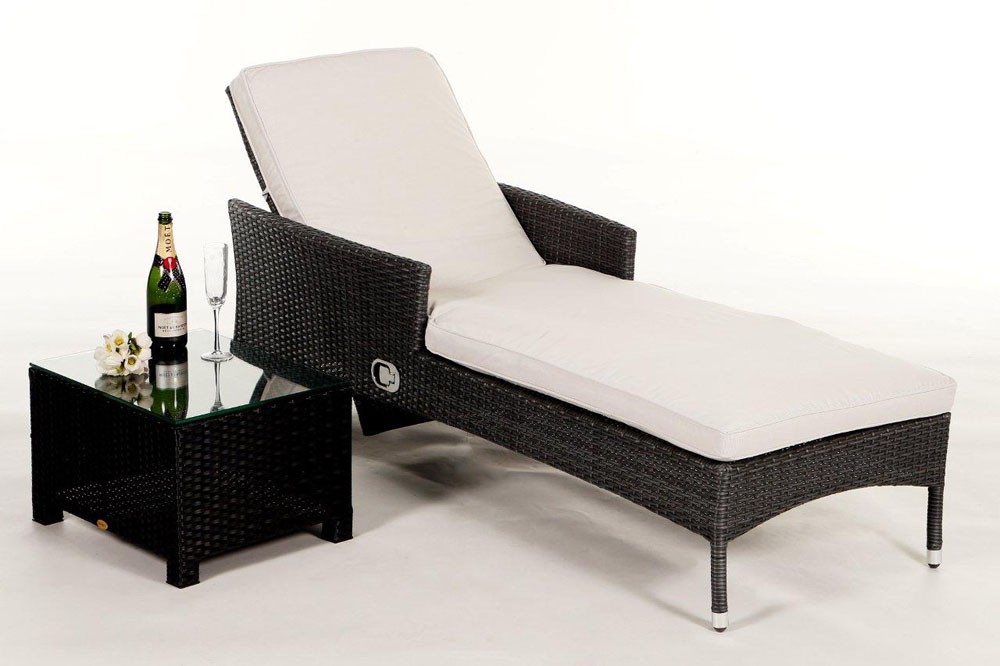 Rattan Gartenmöbel Liegestuhl Jurassic mixgrau, Liegebezug beige