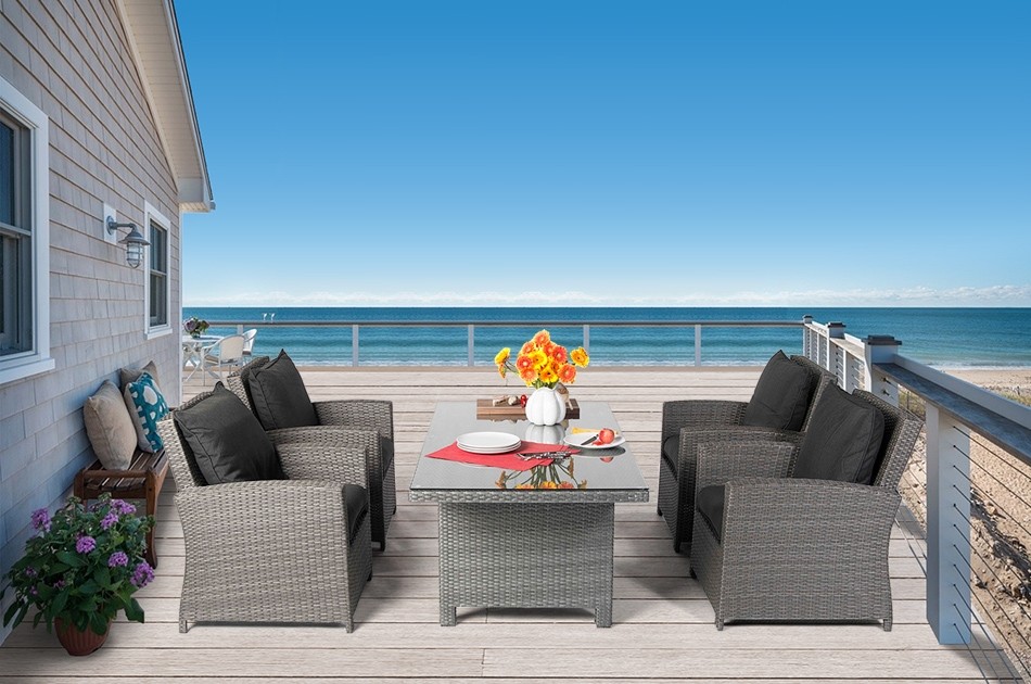 Rattan Gartentisch Lounge Dining Barney grau
