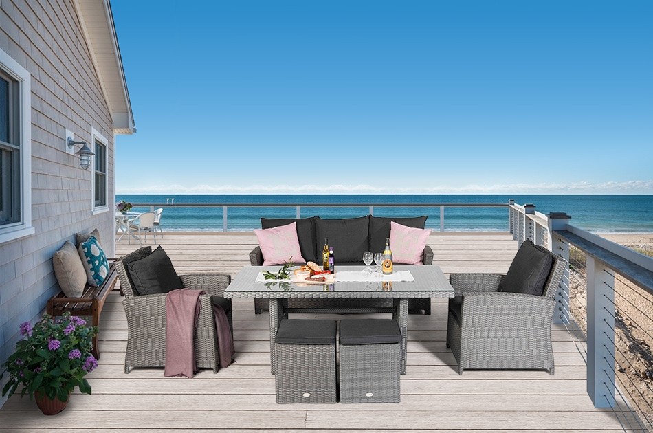 Rattan Lounge Dining Wilma Gartenmöbel Esstisch grau