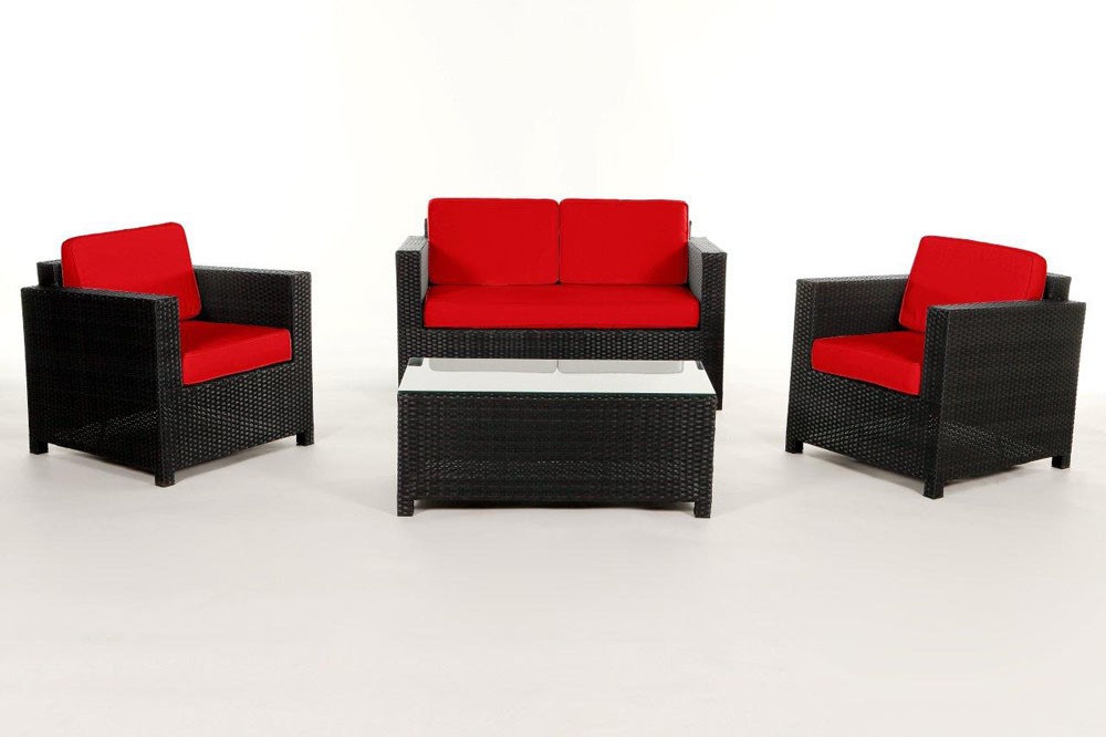 Rattan Lounge Möbel Dallas, Polsterbezug rot