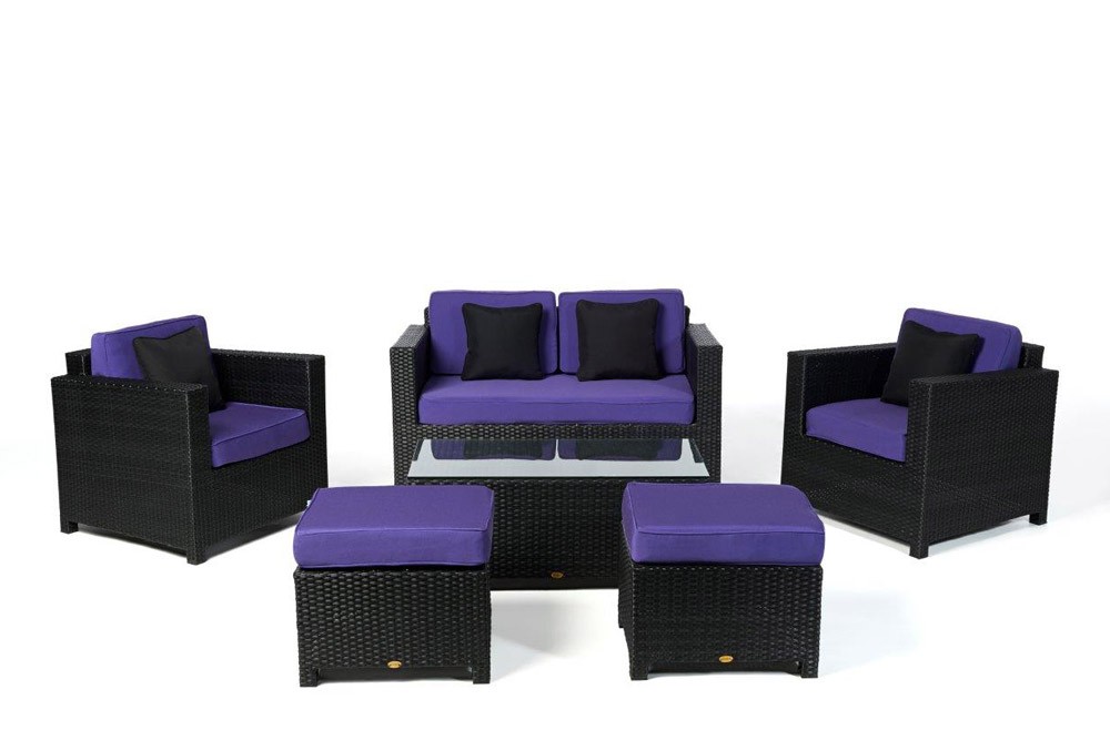 Rattan Lounge Möbel Dallas, Polsterbezug violett
