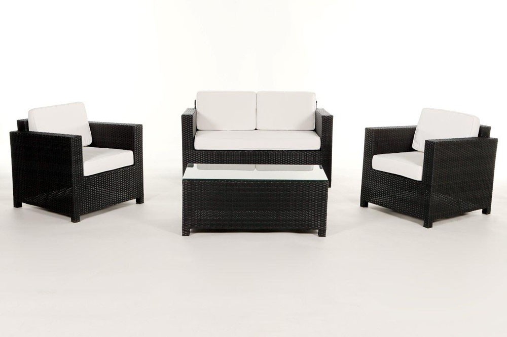 Rattan Lounge Möbel Dallas, Stoffbezug beige