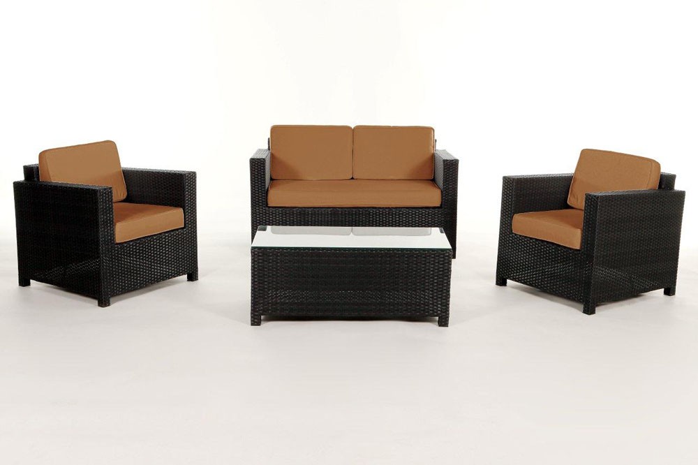 Rattan Lounge Möbel Dallas, Stoffbezug caramel