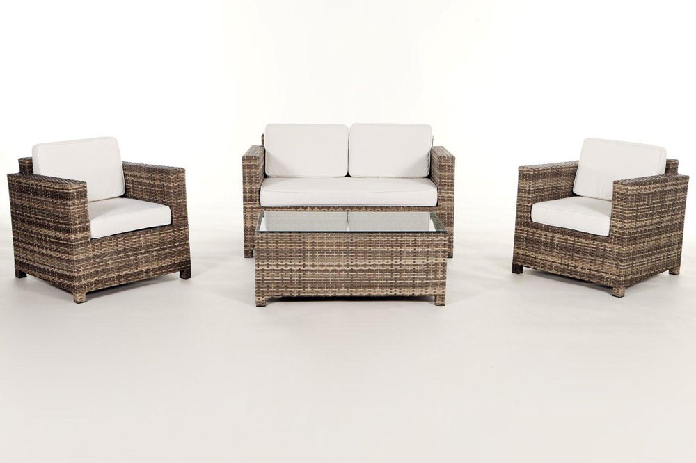 Rattanmöbel Dallas Lounge natural Stoffbezug beige