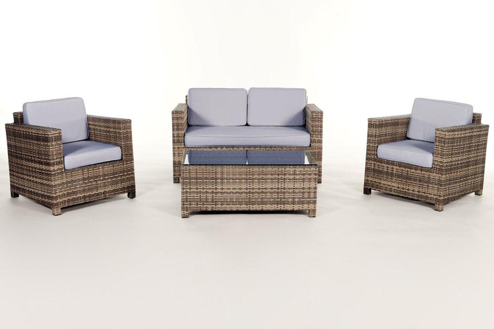 Rattanmöbel Dallas Lounge natural Stoffbezug blau