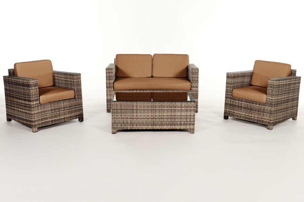 Rattanmöbel Dallas Lounge natural Stoffbezug caramel