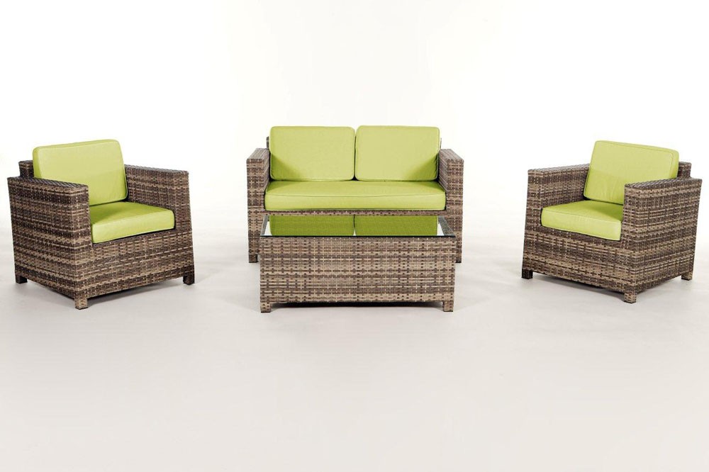 Rattanmöbel Dallas Lounge natural Stoffbezug grün