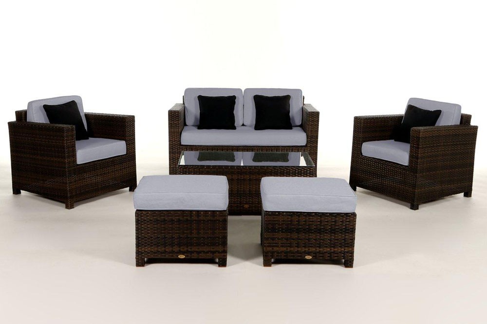 Rattanmöbel Dallas Luxus braun Stoffbezug blau