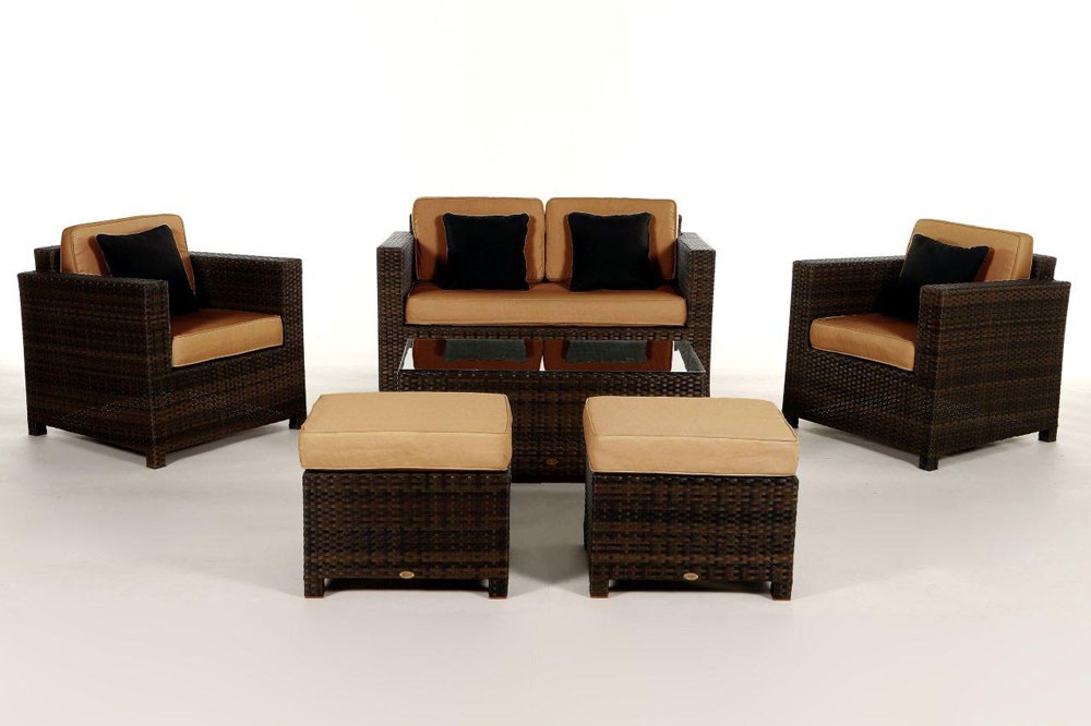 Rattanmöbel Dallas Luxus braun Stoffbezug caramel