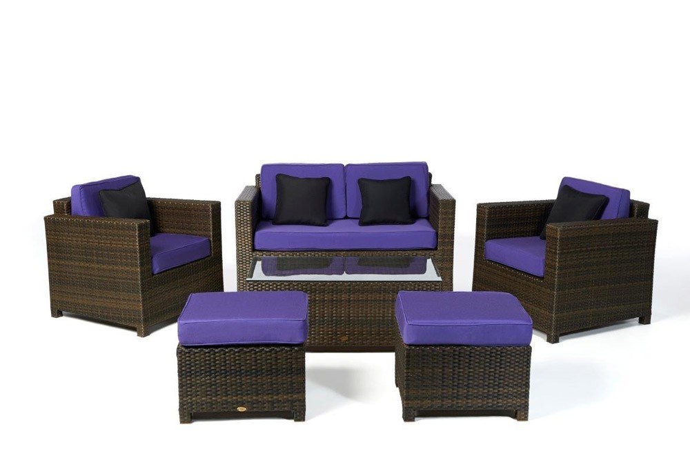 Rattanmöbel Dallas Luxus braun Stoffbezug violett