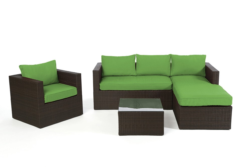 Rattanmöbel Jurassic Lounge braun Bezüge grün