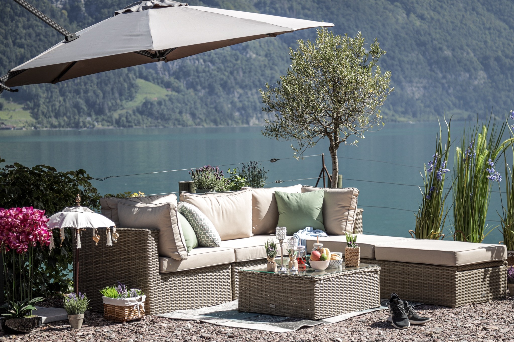 Rattanmöbel mit Liege Potter natural