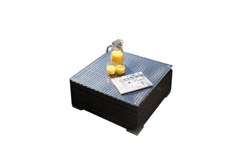 Rattanmöbel Potter Lounge braun, Hocker mit Glasplatte
