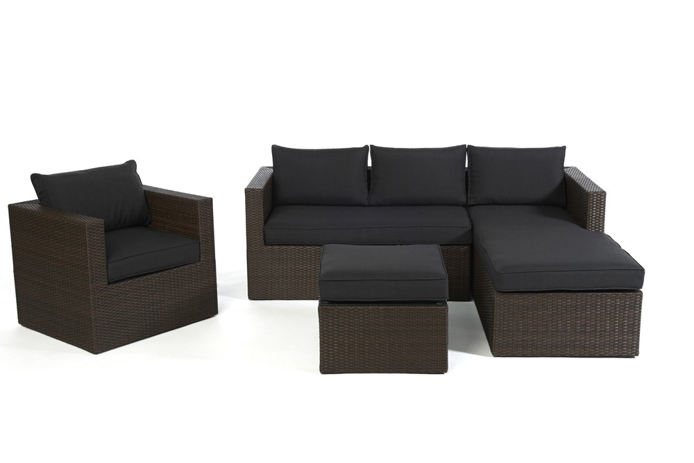 Sofa Rattansofa Jurassic Couchtisch mit Sitzpolster schwarz