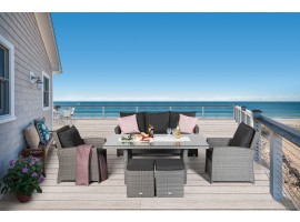 Wilma Rattan Lounge Dining mix grau