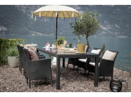 Flora Rattan Gartentischset schwarz