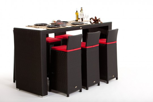 Rattan Bar 6 Barhocker VIP schwarz