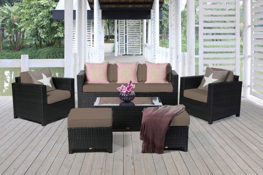 Gartenmöbel Lounge Rimini Luxus schwarz Stoffbezug sandbraun