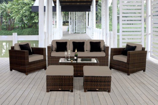 Gartenmöbel Rattanmöbel Rimini Luxus Stoffbezug sandbraun