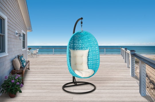 Hängesessel Terrassenmöbel blau Polster beige