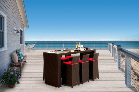 Möbel Gartenmöbel Rattan Barset, 6 Barhocker Sylt, braun