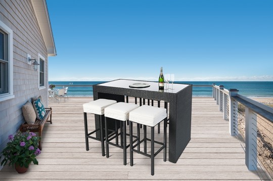 Rattan Bar Robinson 6 Barhocker mit Sitzpolster