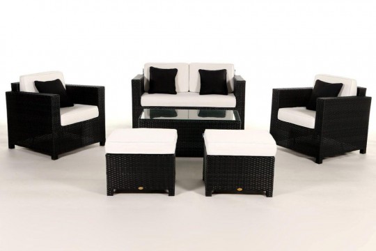Rattan Lounge Dallas Luxus Stoffbezug beige