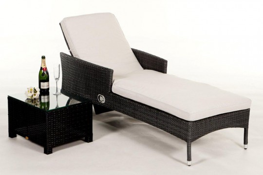 Rattan Gartenmöbel Liegestuhl Jurassic mixgrau, Liegebezug beige