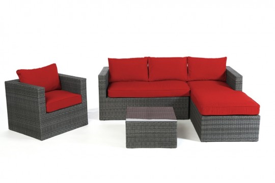 Rattan Gartenmöbel Rattanmöbel Jurassic Stoffbezug rot