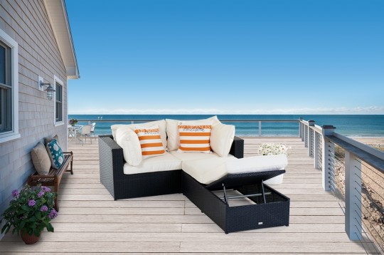 rattan lounge bali klein schwarz