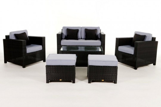 Rattan Lounge Dallas Luxus Stoffbezug blau