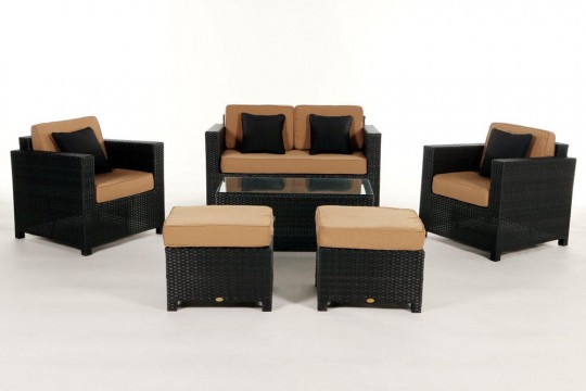 Rattan Lounge Dallas Luxus Stoffbezug caramel