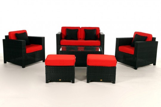 Rattan Lounge Dallas Luxus Stoffbezug rot