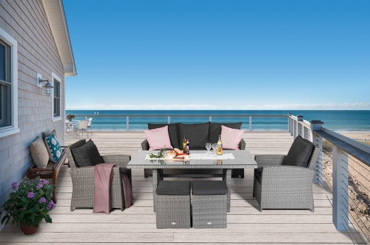 Rattan Lounge Dining Wilma Gartenmöbel Esstisch grau