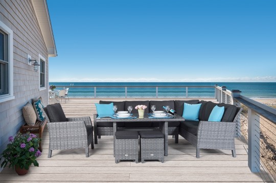Rattan Lounge Loungetisch Mauritius Esstisch grau