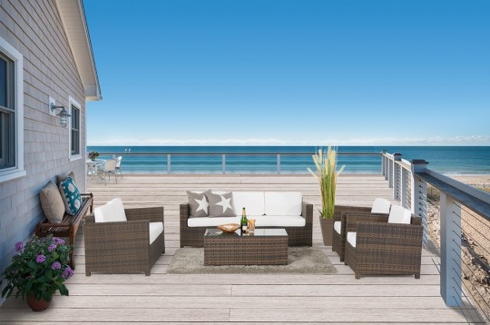 Rattan Lounge Madison braun mit Dekokissen