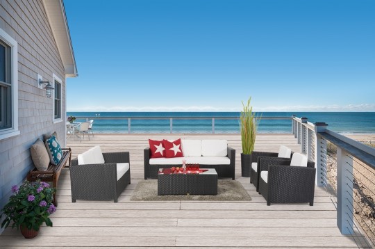 Rattan Lounge Madison schwarz Polster beige