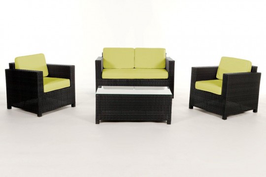 Rattan Lounge Möbel Dallas, Polsterbezug grün