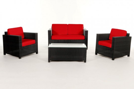 Rattan Lounge Möbel Dallas, Polsterbezug rot