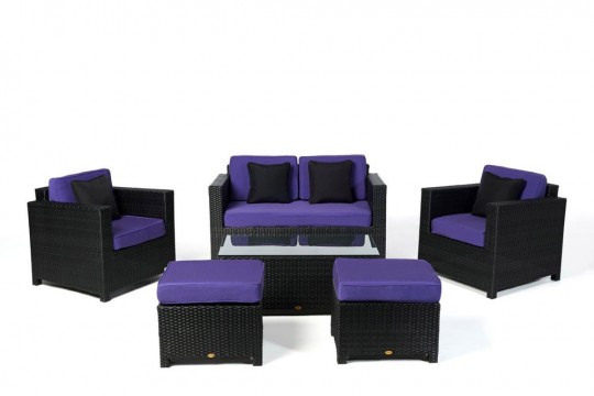 Rattan Lounge Möbel Dallas, Polsterbezug violett