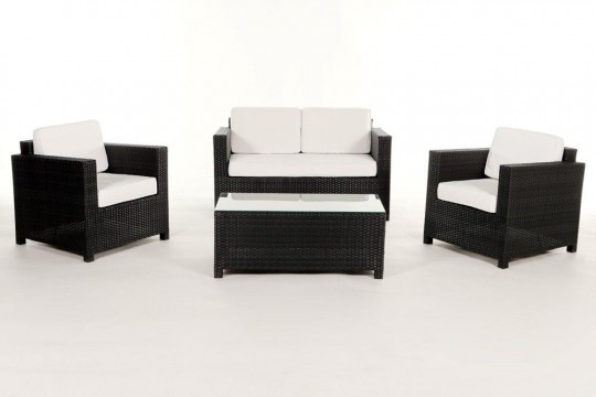 Rattan Lounge Möbel Dallas, Stoffbezug beige
